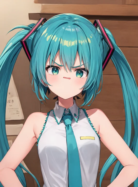 Best Quality, 1girl, Angry, Hatsune Miku, Twintails