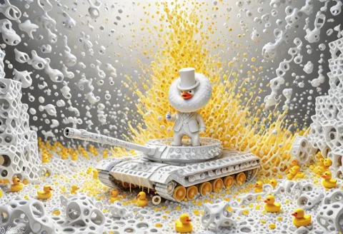 Lazypos, Duck, Top Hat, Business Suit, Standing On Tank, Hol... — SDXL AI Prompt: lazypos, duck, top hat, business suit, standing on tank, holding pizza slice, ta...