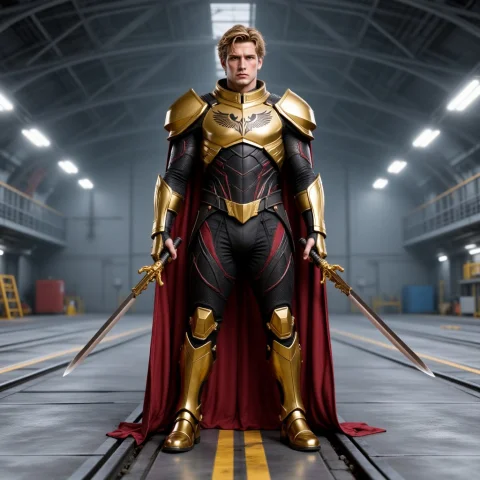 Darrow This Photograph Depicts A Tall, Muscular Man Standing... — FLUX AI Prompt: Darrow This photograph depicts a tall, muscular man standing in the center of a...
