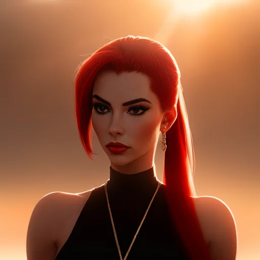 1woman, Long Red Ponytail, Femme Fatale, Cinematic Lighting,...
