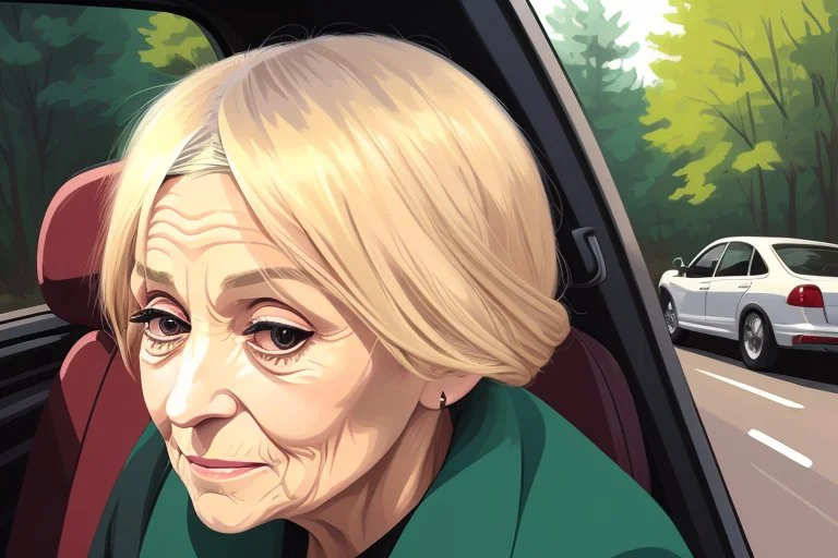 Single Old Woman1.5 In The Car, Blond, Bangs Braids, Big Eye...