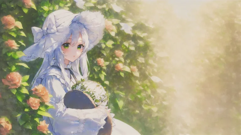 1girl, Long Hair, Garden, Detailed Eyes, Sleeves Past Wrists...