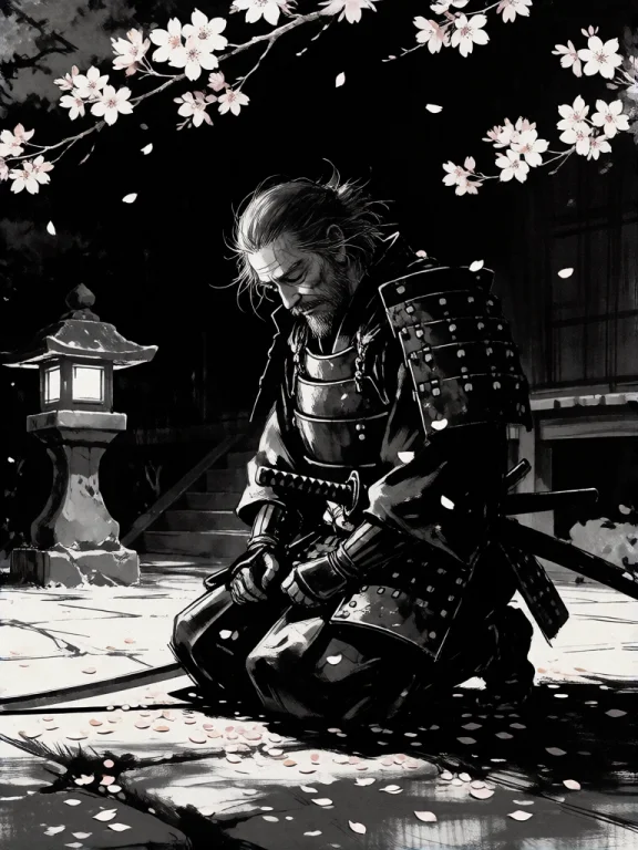 A Black And White Digital Illustration In A Traditional Japa...