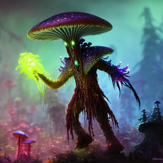 Myconid Person Alien, Bio-luminescent, Claws, Spores, Zombie...