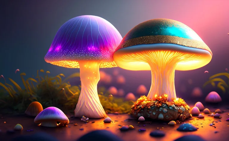 Fantasy Enchanted Beautiful Mushroom With Glowing Pastel Col...