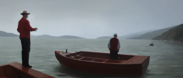 Lorawondersstyle1, A Painting Of A Man Standing On A Boat In...