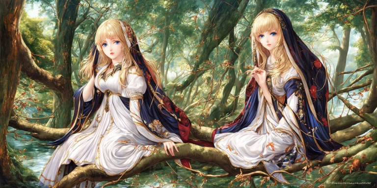 In Forest Solo, Full Body, Waifu With Blonde Hair, Blue Eyes...