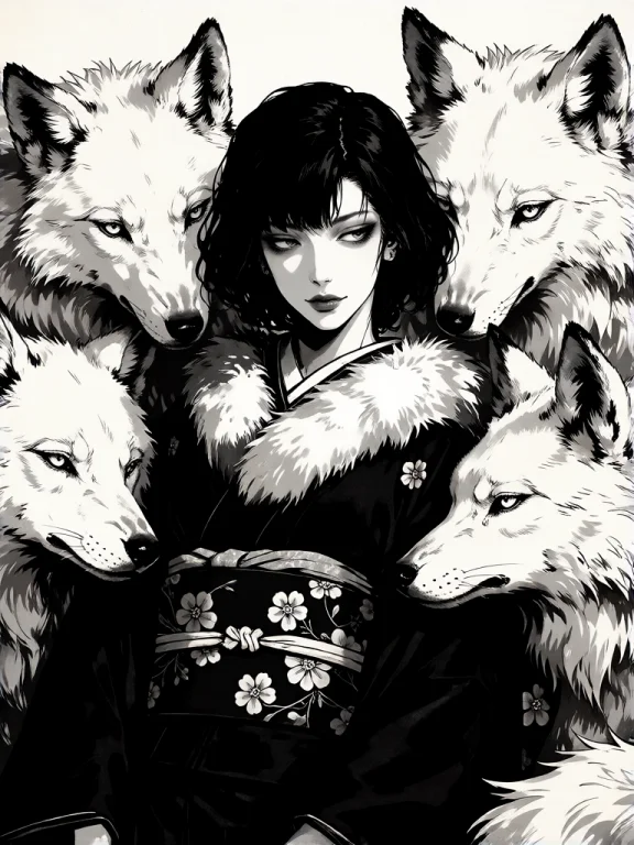 A Black And White Digital Illustration Depicting A Woman Sur...