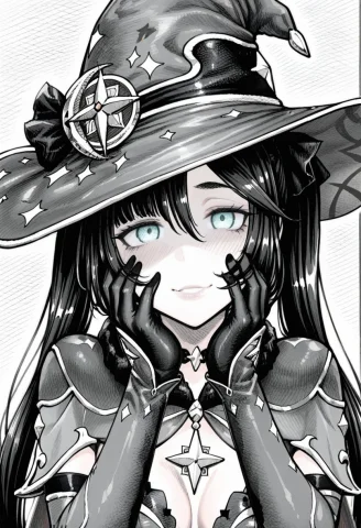 1girl, Solo, Mona Genshin Impact,hatching Texture, Witch Hat... — Stable Diffusion AI Prompt: 1girl, solo, mona \(genshin impact\),hatching \(texture\), witch hat, upper body...