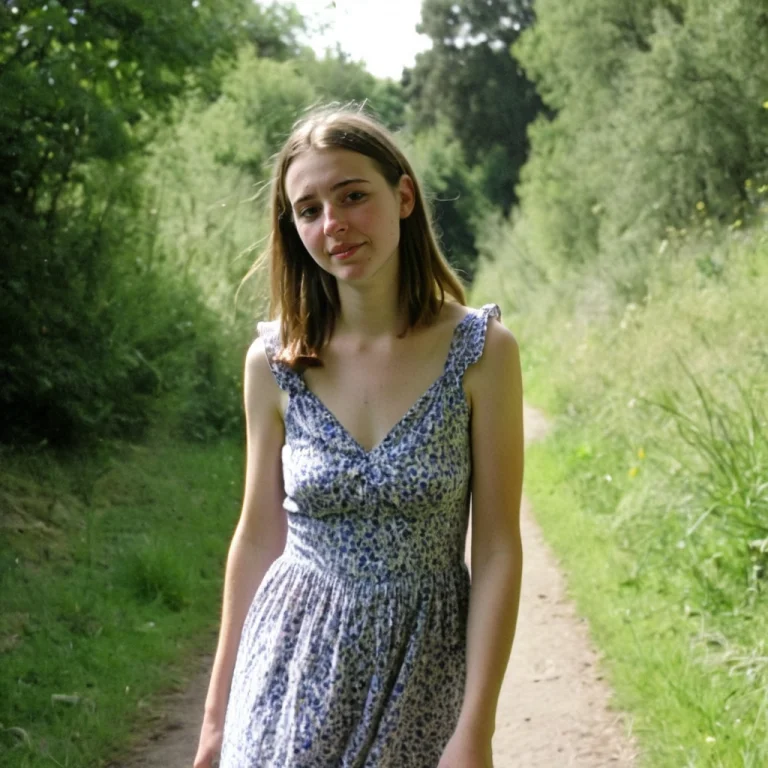 A Portrait Of A Woman In A Dress, Natural Setting, Candid Ph...