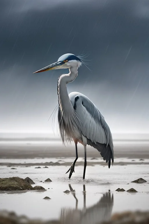A Heron Of Glass Wading In A Mirror Lake, Gouache Concept Ar...