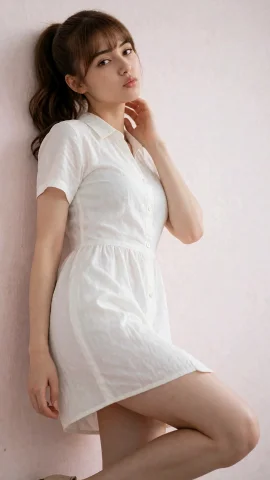 Photo Of M0rd14n4, Wearing Slim Fit White Blouse, She Has Po... — Stable Diffusion AI Prompt: Photo of m0r_d14n4, wearing slim fit white blouse, she has pony tail hair with s...
