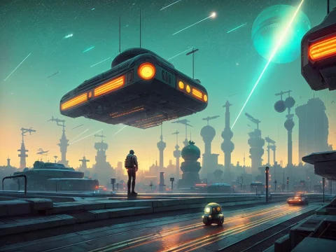 Retrofuturism, Streets Of Soviet Union, Utopian Future, Andr... — Stable Diffusion AI Prompt: retrofuturism, streets of ((((soviet union)))), utopian future, androids, flying...