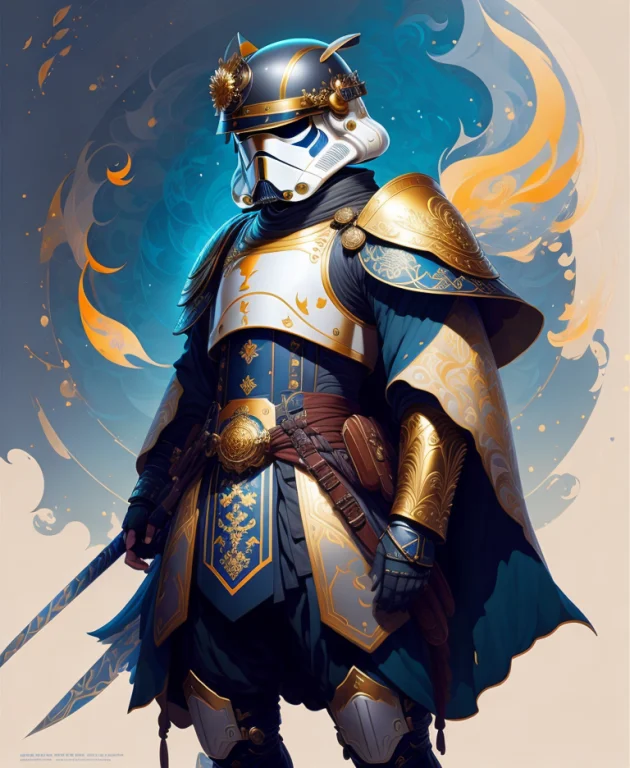Storm Trooper As A Vintagepunk Samurai, Dark Grey Background...