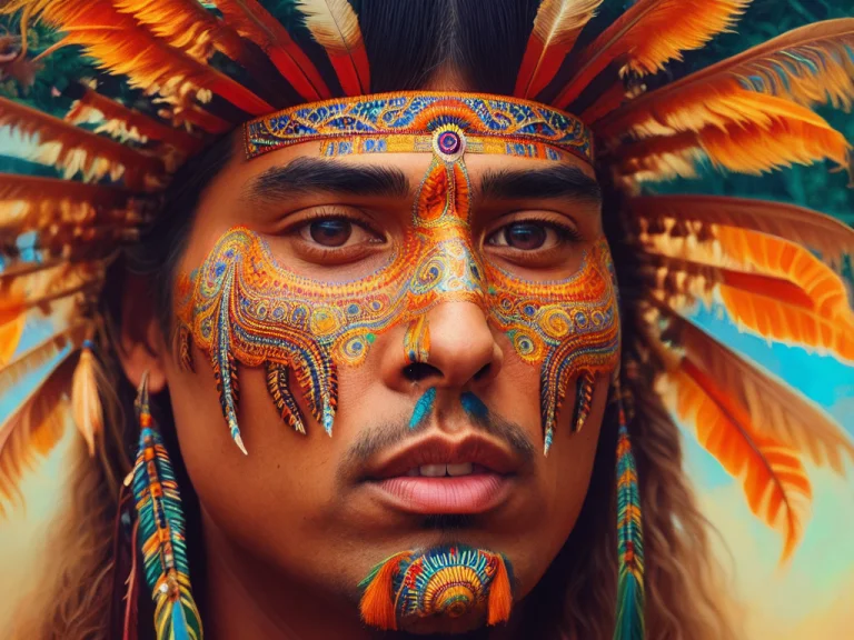 An Extremely Psychedelic Photo Portrait Of Native American,...