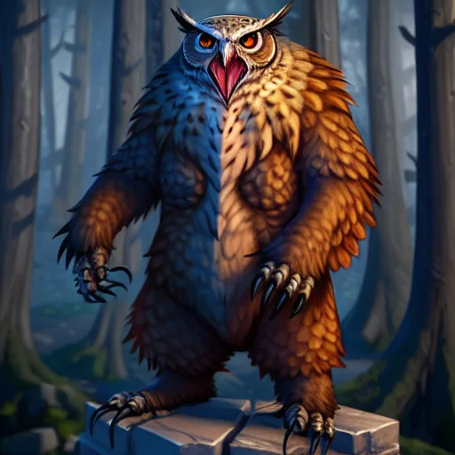 Portrait Of A Necromancer Owlbear Standing Atop A Pile Of Bo...