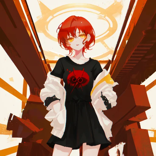 Girl With Short Red Hair, Looking At Viewer, 1girl, Red Hair...