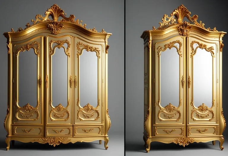 A Gilded Rococo Wardrobe, Multiple Views, Grey Background, H...