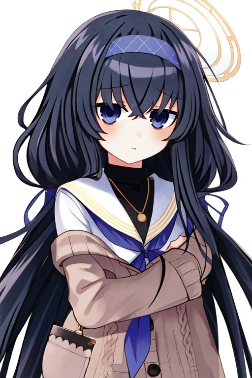 1girl,bags Under Eyes,bangs,black Hair,black Neckerchief,blu...