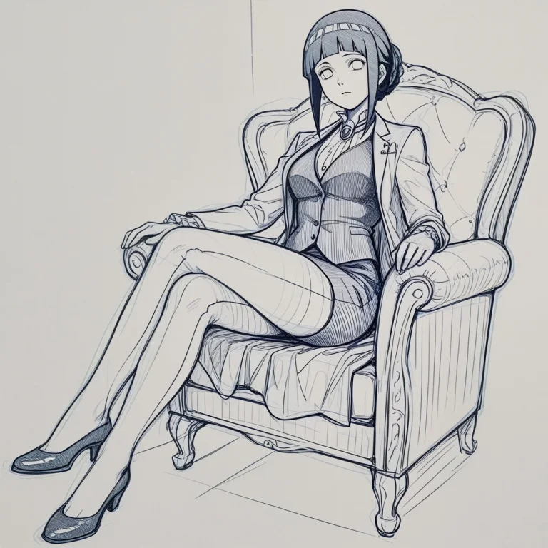 Masterpiece Image Of Seated Lady, Fullbody Base Basic Sketch...