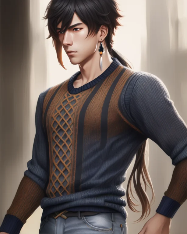 Adult Male, Anime Style, Zhongli Genshin Impact, In Jeans An...