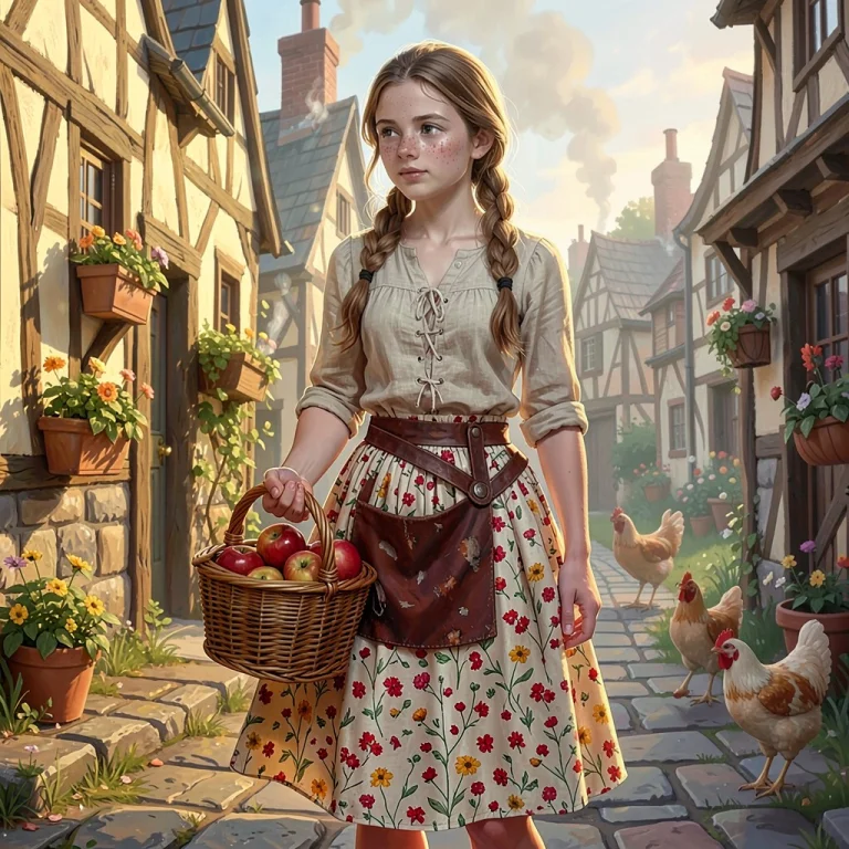 A Detailed Digital Fantasy Painting Of A Young Village Girl...