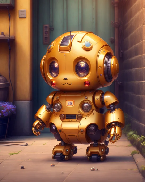 Lovely Cute Robot With A Cute Little Nose, Wiry Arms, And A...