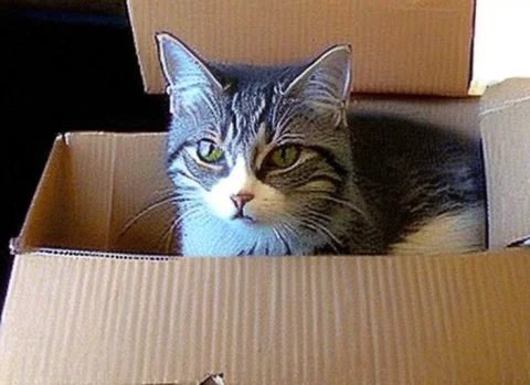 Photo By Oldsiemens, Cat Sitting In Cardboard Box, Medium Sh... — Stable Diffusion AI Prompt: photo by oldsiemens, cat sitting in cardboard box, medium shot, high detailed