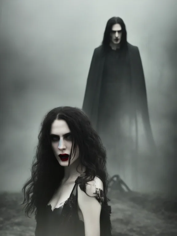 High Detail Raw Color Photo Of A Vampire, Pale Skin With Dar...