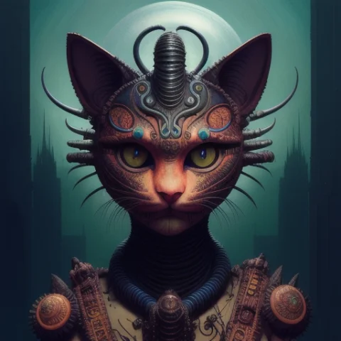 Cheshire Cat, Aztec God, Alien, Highly Detailed, Cinematic,... — Stable Diffusion AI Prompt: cheshire cat, aztec god, alien, highly detailed, cinematic, 8 k, by megan duncan...