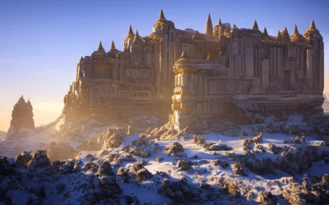A Render Of A Sci-fi Palace On An Ice Planet, — Stable Diffusion AI Prompt: A render of a sci-fi ((palace)) on an ice planet,