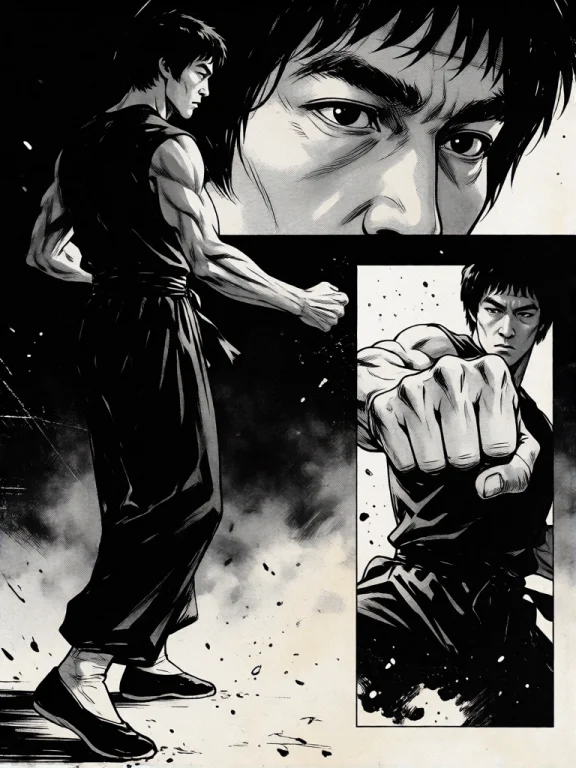 A Monochrome Experimental Martial-arts Comic Illustration Of...