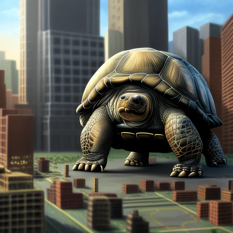 Photorealistic Digital Painting Of A Giant Tortoise Stepping...