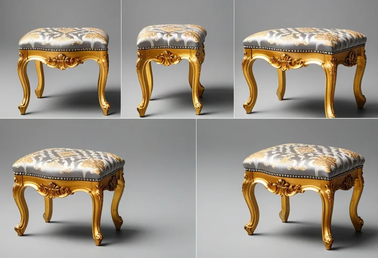 A Gilded Rococo Stool, Multiple Views, Grey Background, High...