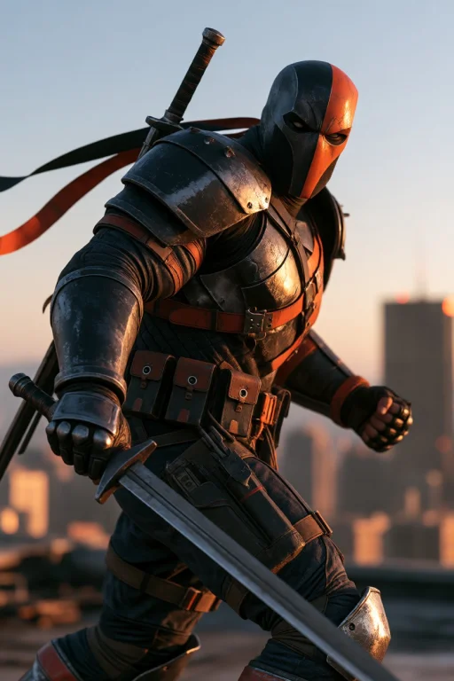 Raw Photograph Of Deathstroke Moving Across A Rooftop At Sun...