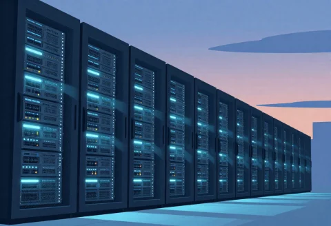 A Data Center Cathedral Humming With Cold Light, Flat Color... — Stable Diffusion AI Prompt: a data center cathedral humming with cold light, flat color illustration, dynami...