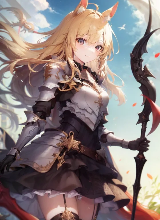 1girl, Armor,horse Ears,horse Tail,blonde ,cape ,smile, Extr...