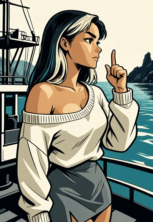 Woman Upper Body, Two-tone Hair, Hand Thumb Up, Serious, , W...