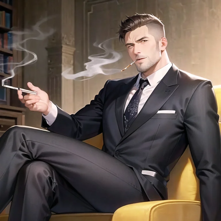 1man, Middleage Man, Beard, Smoking1.2, Sitting On Lounge Ch...