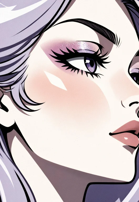 Woman Face Closeup, Light Purple Hair, Holographic Eyeshadow...