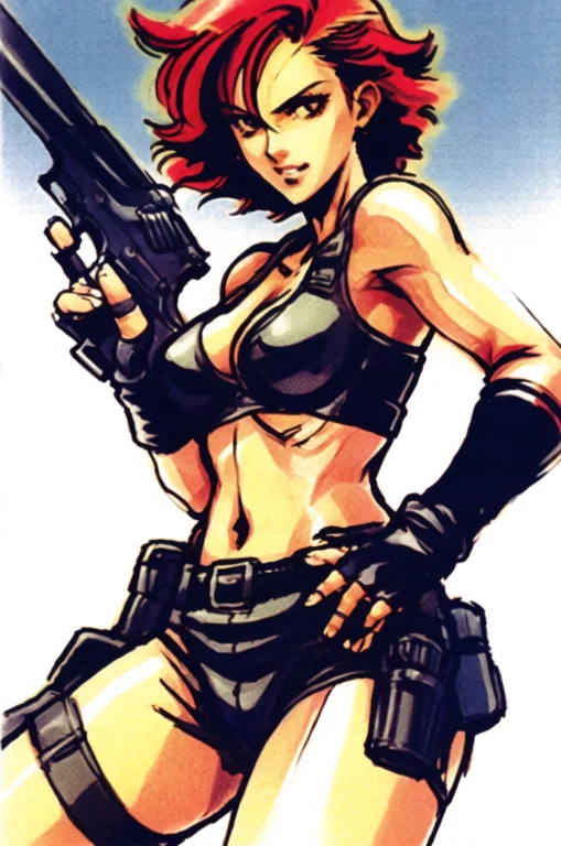 Shinkawa Youji, Meryl Silverburgh, 1girl, Desert Eagle, Fing...