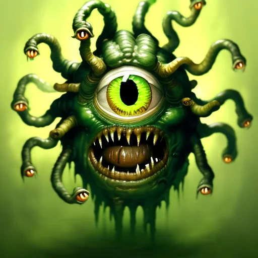 Close-up Portrait Of A Cadmium Green Demon Ooze Ancient Rome...