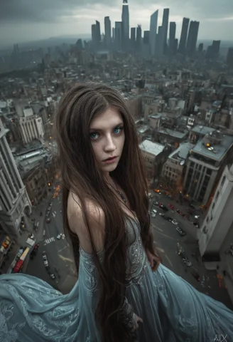 Wide Angle Photography,, Loraroku Character 00.0, Portrait P... — SDXL AI Prompt: wide angle photography,, , portrait photography. cityscape", long hair,,ethereal...