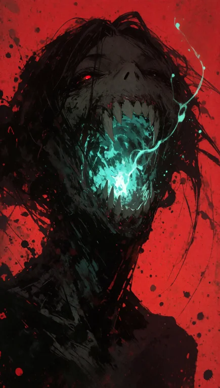 A Dark, Textured Silhouette Of A Monstrous-girl Head With An...