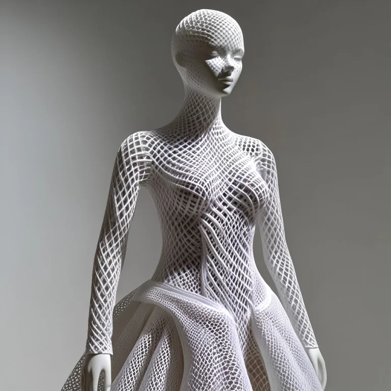 A Mannequin Wearing A Wedding Dress With Gyroid Lattice, Mes...