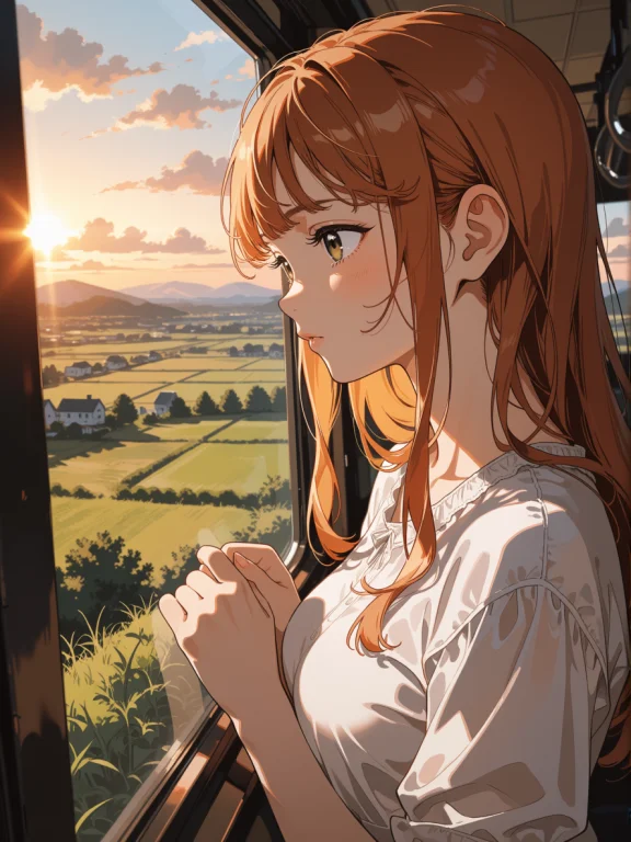 Masterpiece, Best Quality, 1girl, Solo, Long Orange Hair, Tr...
