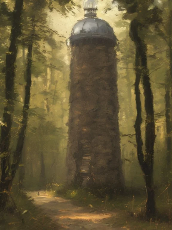 Extremely Detailed Painting Of A Wizards Tower In A Clearing...