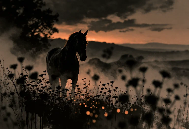 Ta86wistfall, A Solitary Black Horse Standing Quietly In A F...