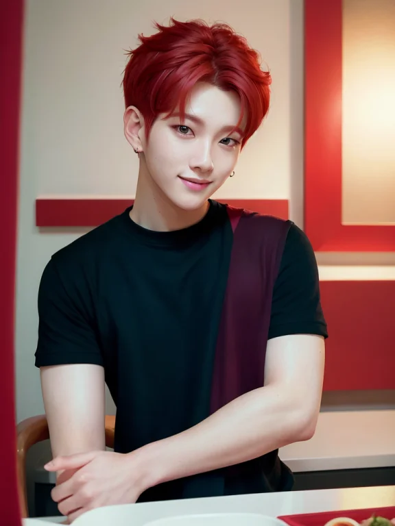 Close-up Portrait512 Of A Young Man , Black Shirt1.3, Red Ha...