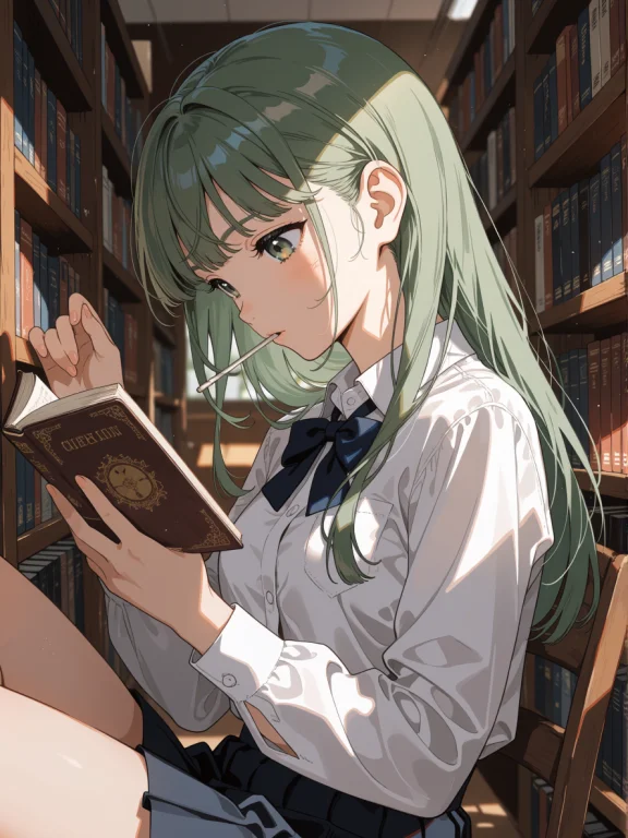 Masterpiece, Best Quality, 1girl, Solo, Long Green Hair, Lib...